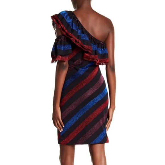 Diesel Womens One Shoulder Striped Sparkle Shimmer Ruffle Party Dress Si… - Picture 2 of 13